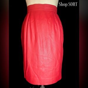 L Cherry Red Christian Dior Soft Skin Pencil Skirt